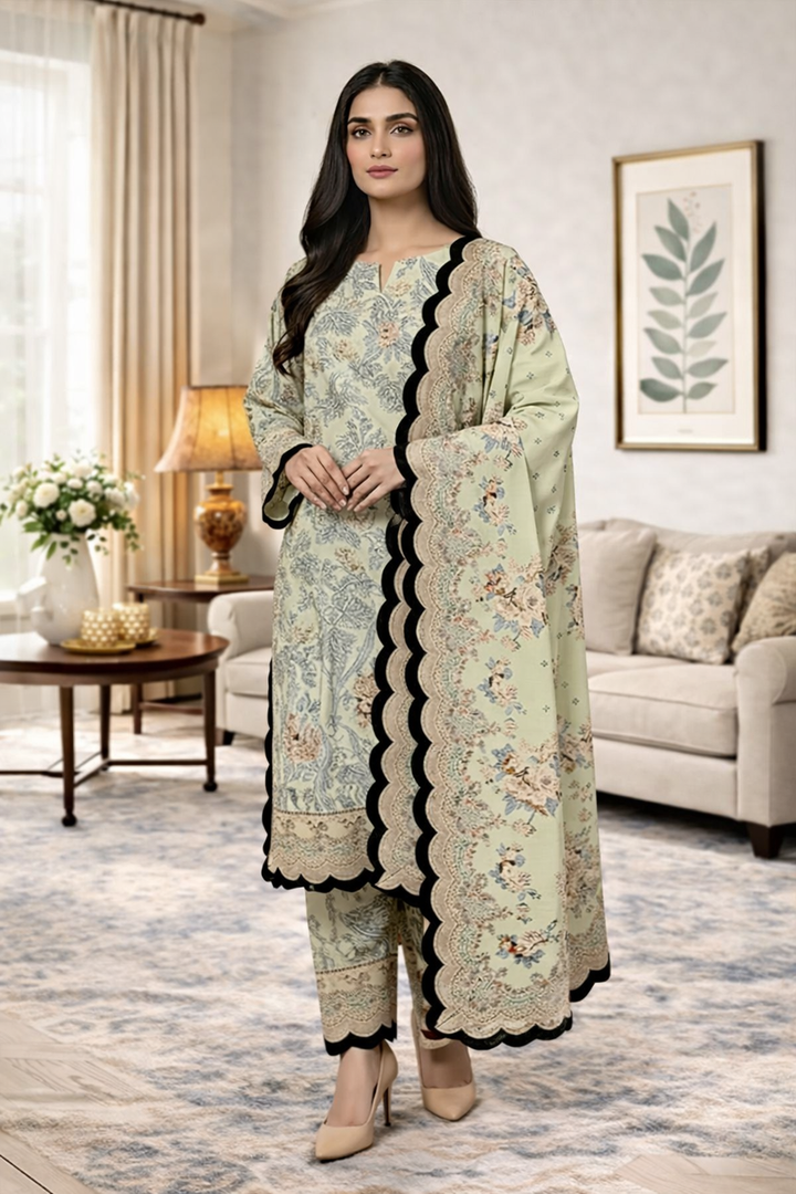 Three Piece Unstitched Breeze Lawn Suit for Women All Over Stylish Printed Breeze Lawn Fabric Summer Wear Collection – Random Article Ref VG-9031C – Premium Quality Design with Flowing  Breeze Lawn Dupatta and Matching Trouser