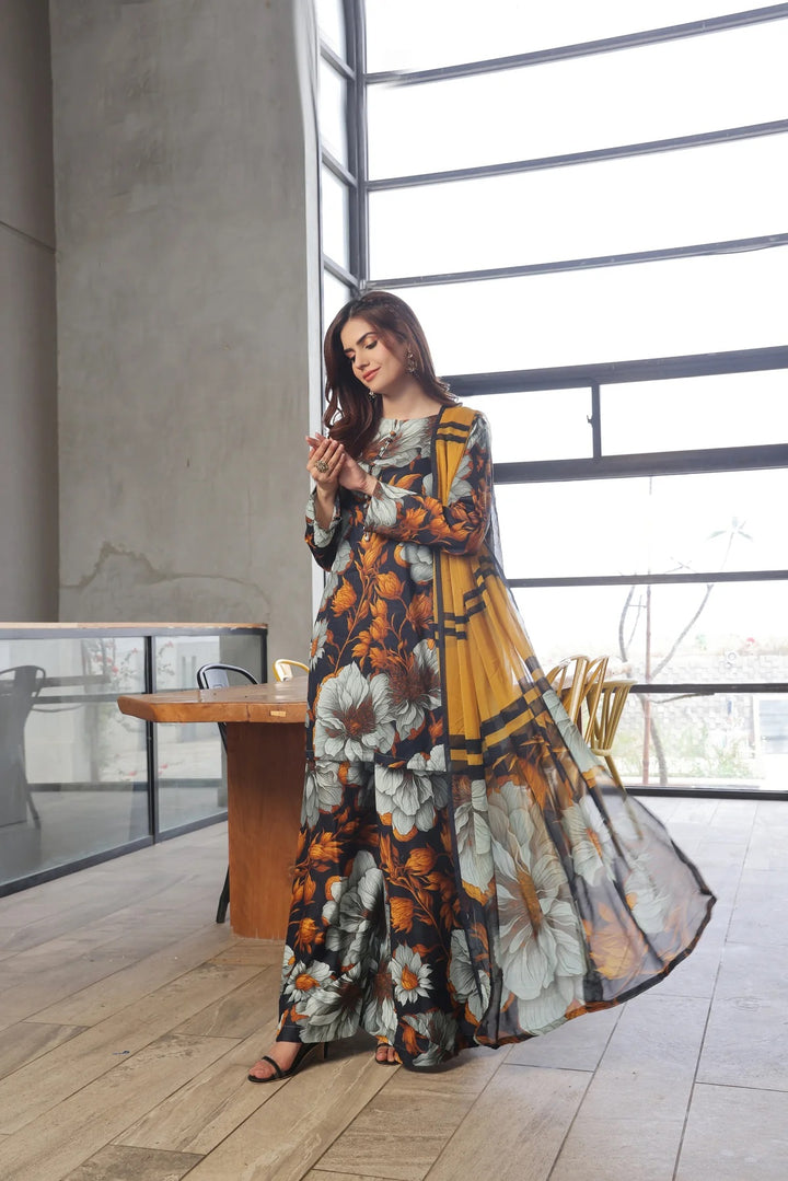Three Piece Unstitched Breeze Lawn Suit for Women All Over Stylish Printed Breeze Lawn Fabric Summer Wear Collection – Random Article Ref VG-9094C – Premium Quality Design with Flowing  Breeze Lawn Dupatta and Matching Trouser