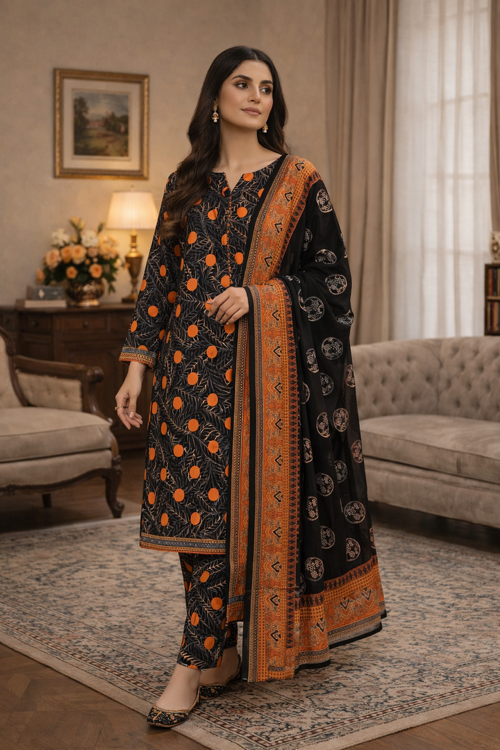 Swiss Lawn Unstitched 3 Piece Suit - A1507