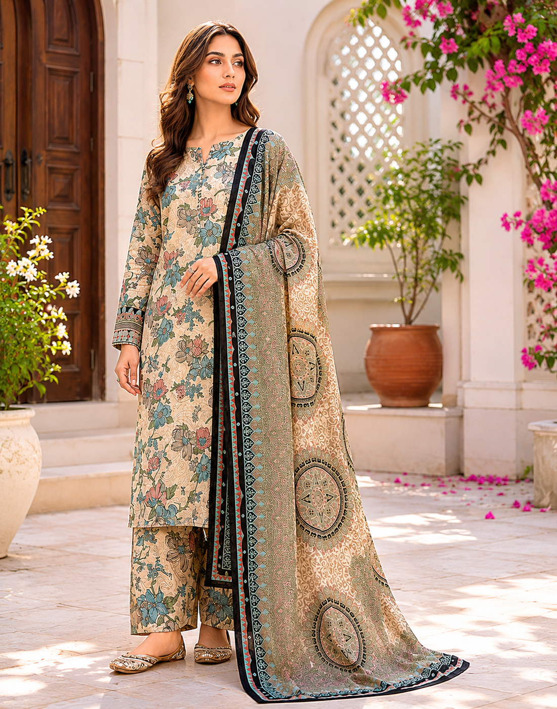 Swiss Lawn Unstitched 3 Piece Suit - A1604