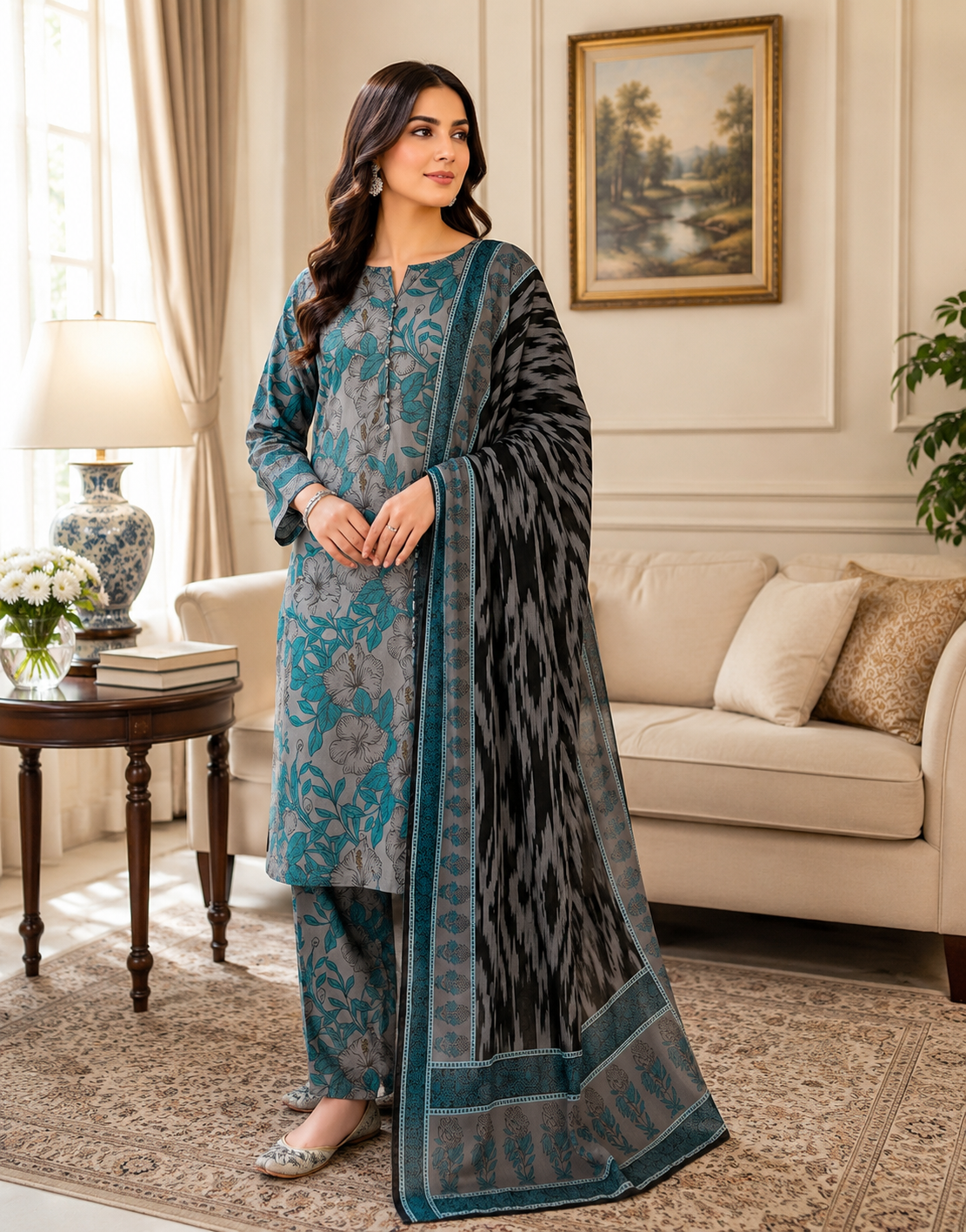 Swiss Lawn Unstitched 3 Piece Suit - A1605