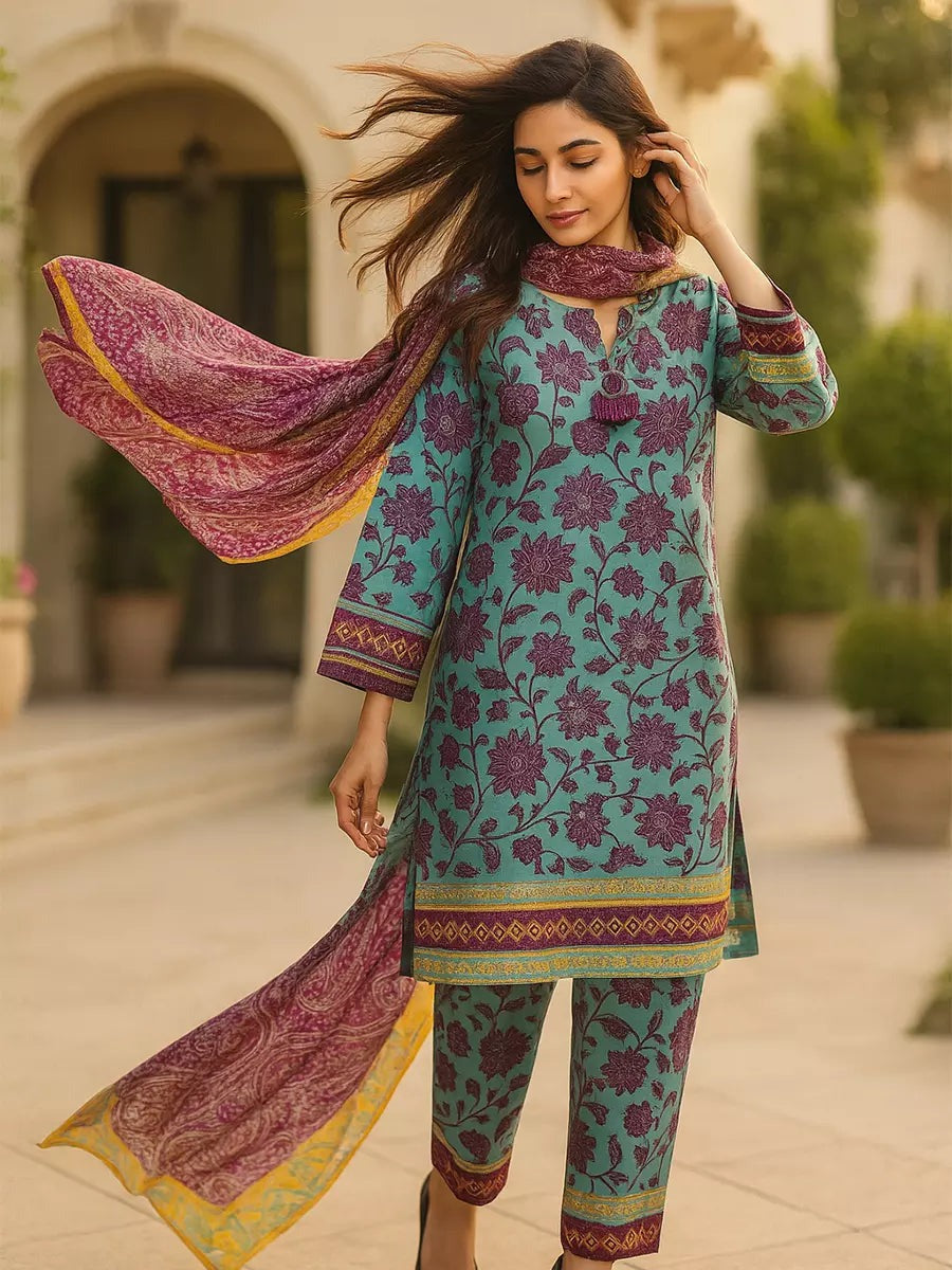 Three Piece Unstitched Breeze Lawn Suit for Women All Over Stylish Printed Breeze Lawn Fabric Summer Wear Collection – Random Article Ref VG-9013C – Premium Quality Design with Flowing  Breeze Lawn Dupatta and Matching Trouser